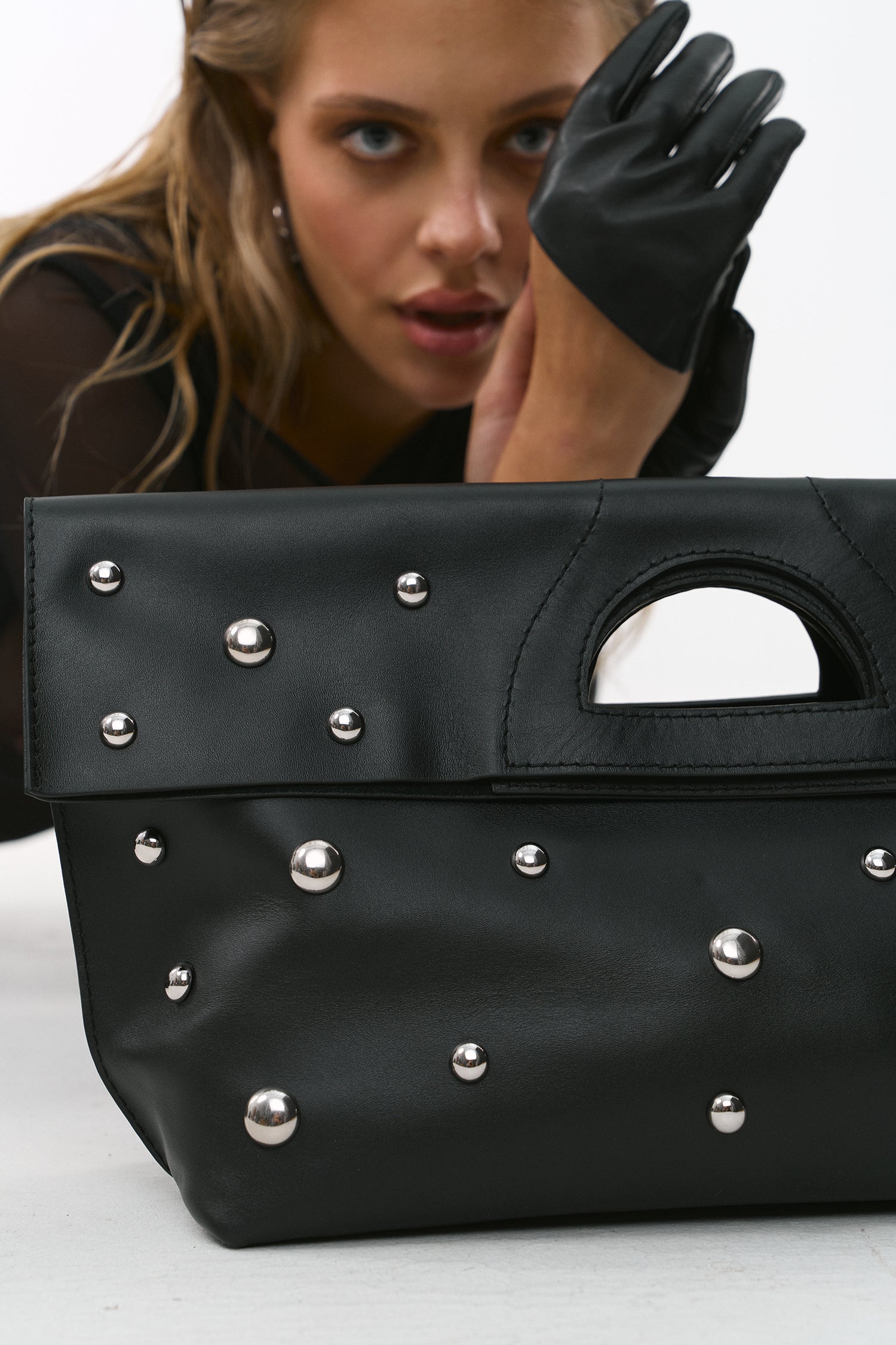 Bag Rignon Mini with Half-Sphere Metal Studs Black