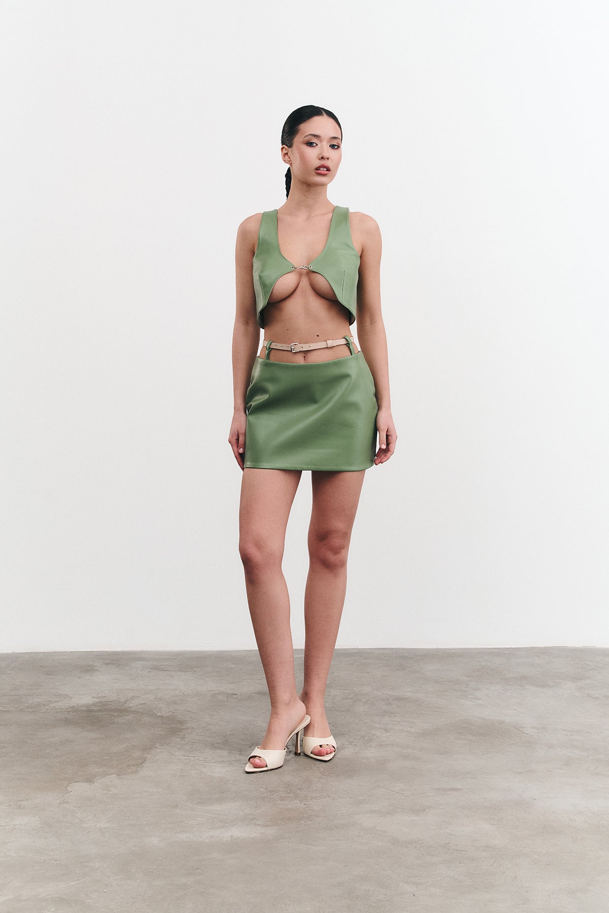 Skirt THEA with Belt Green