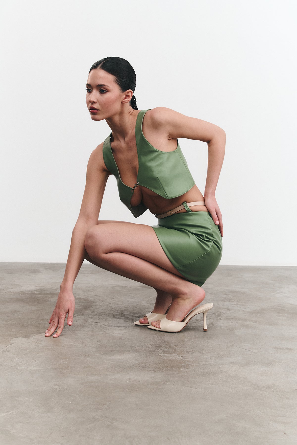 Skirt THEA with Belt Green
