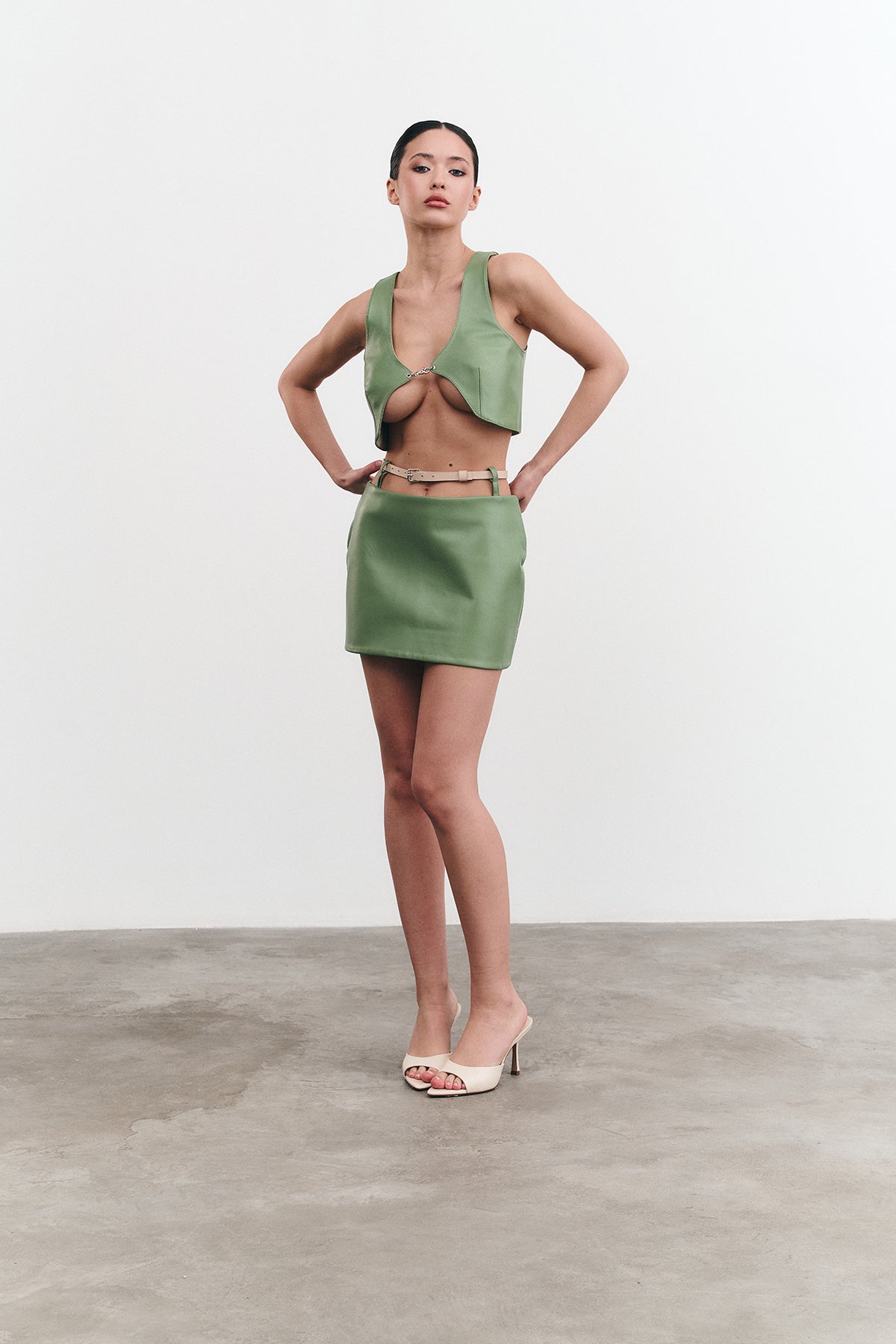 Skirt THEA with Belt Green