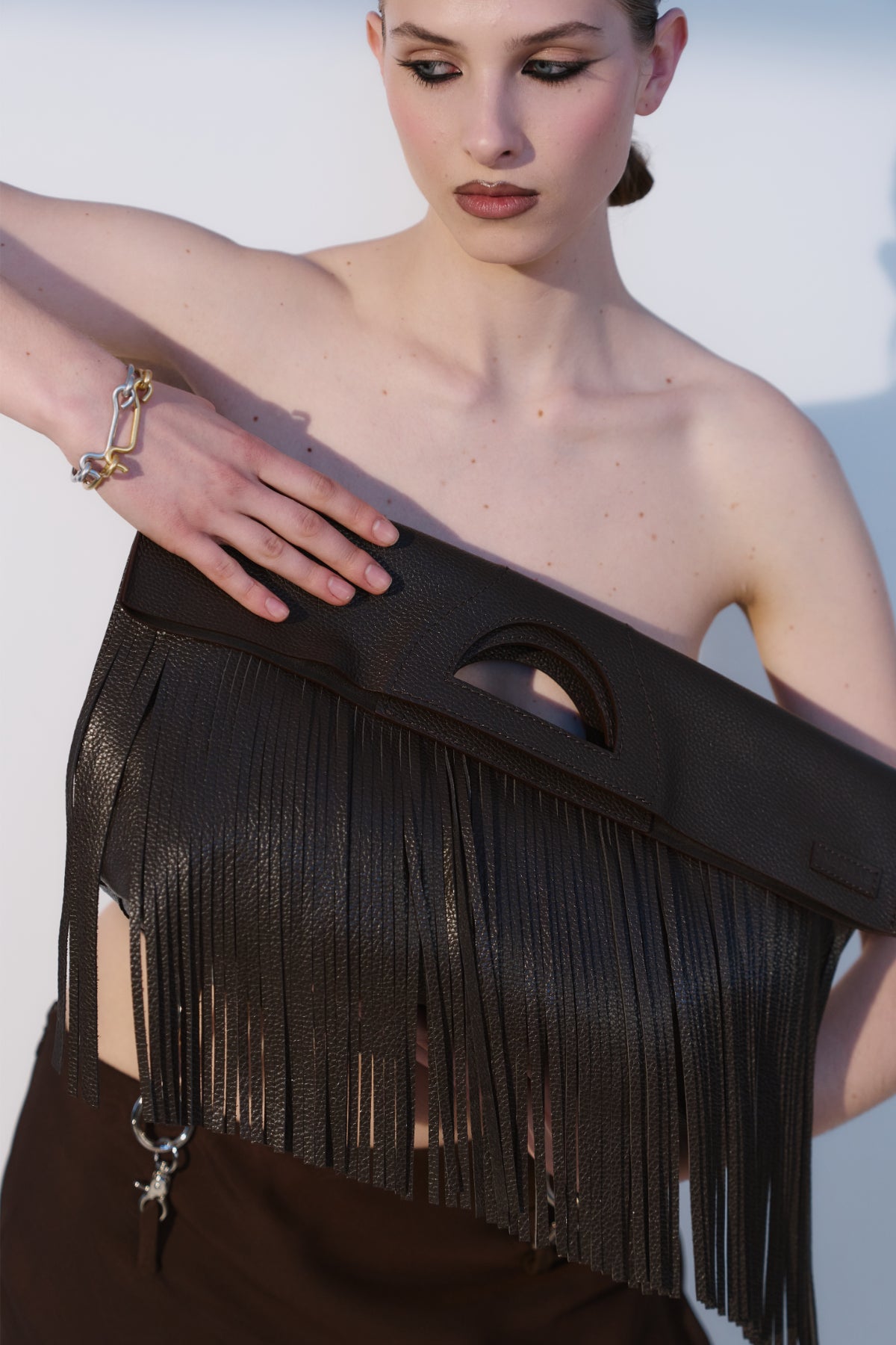 Bag RIGfringe Mini Chocolate Textured Leather